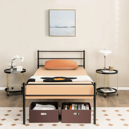 Twin Size Metal Bed Frame Platform with Headboard-Black - Black - Simple Bed Frame
