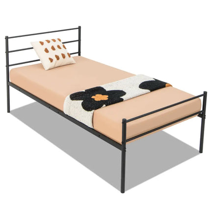 Twin Size Metal Bed Frame Platform with Headboard-Black - Black - Simple Bed Frame