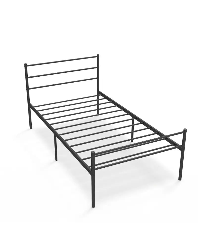 Twin Size Metal Bed Frame Platform with Headboard-Black - Black - Simple Bed Frame