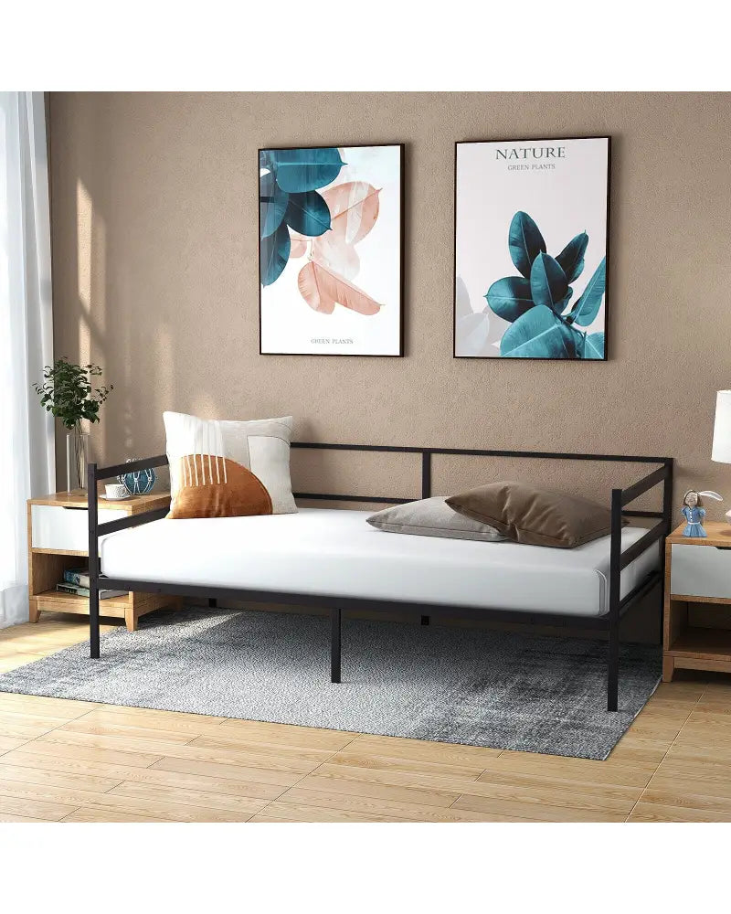 Twin Size Metal Daybed Frame for Living Room Bedroom - Black - Trundle Bed Frame