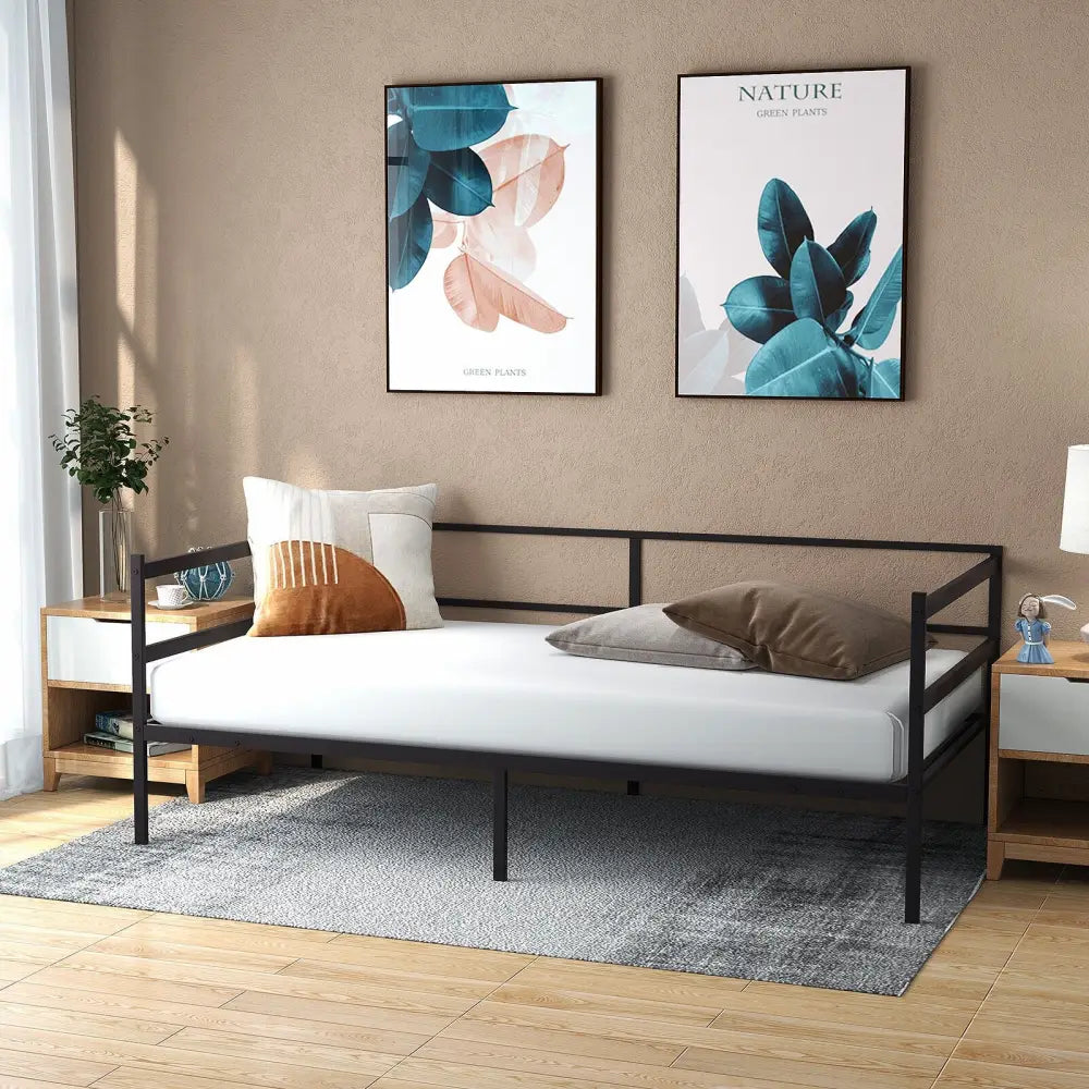 Twin Size Metal Daybed Frame for Living Room Bedroom - Black - Trundle Bed Frame