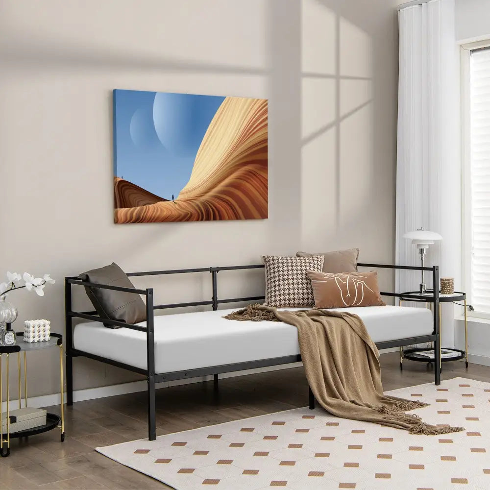Twin Size Metal Daybed Frame for Living Room Bedroom - Black - Trundle Bed Frame