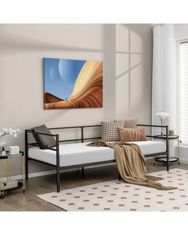 Twin Size Metal Daybed Frame for Living Room Bedroom - Black - Trundle Bed Frame