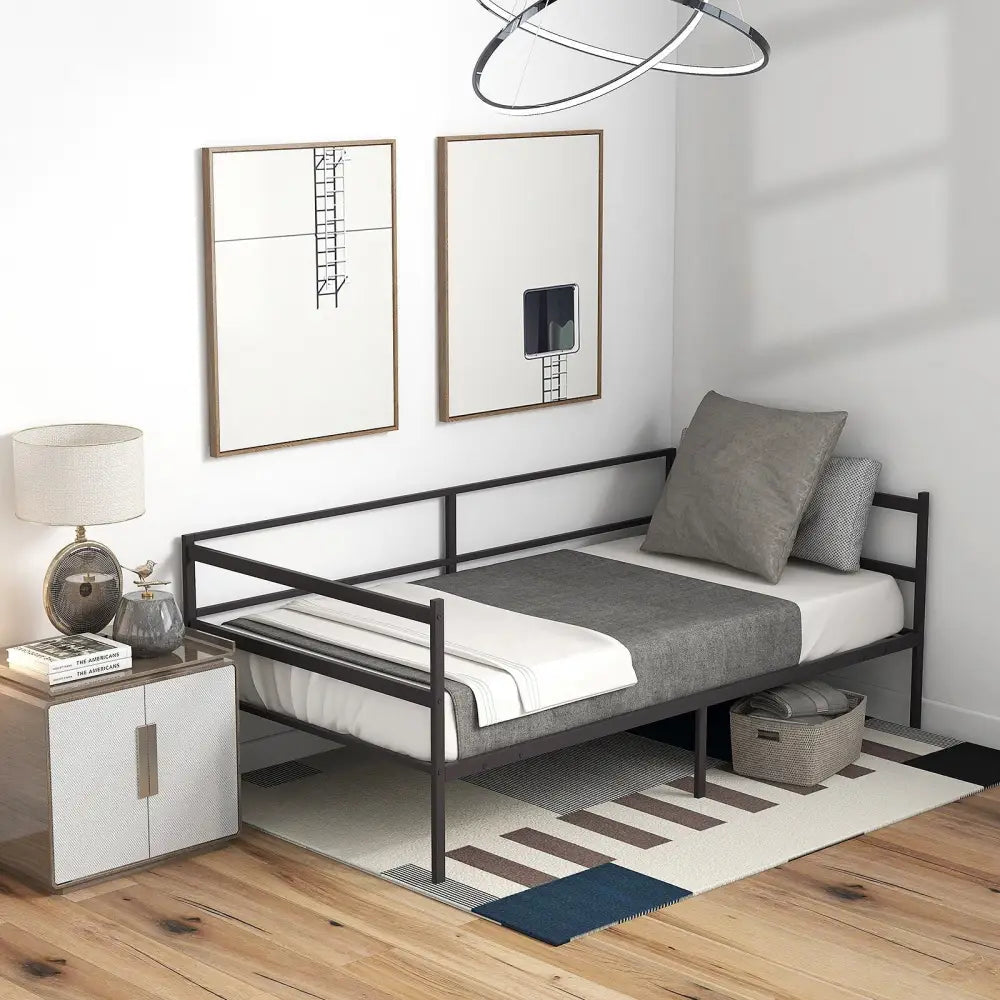 Twin Size Metal Daybed Frame for Living Room Bedroom - Black - Trundle Bed Frame