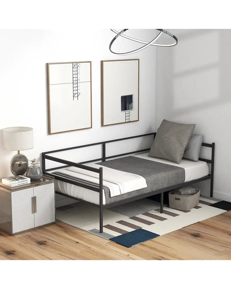 Twin Size Metal Daybed Frame for Living Room Bedroom - Black - Trundle Bed Frame