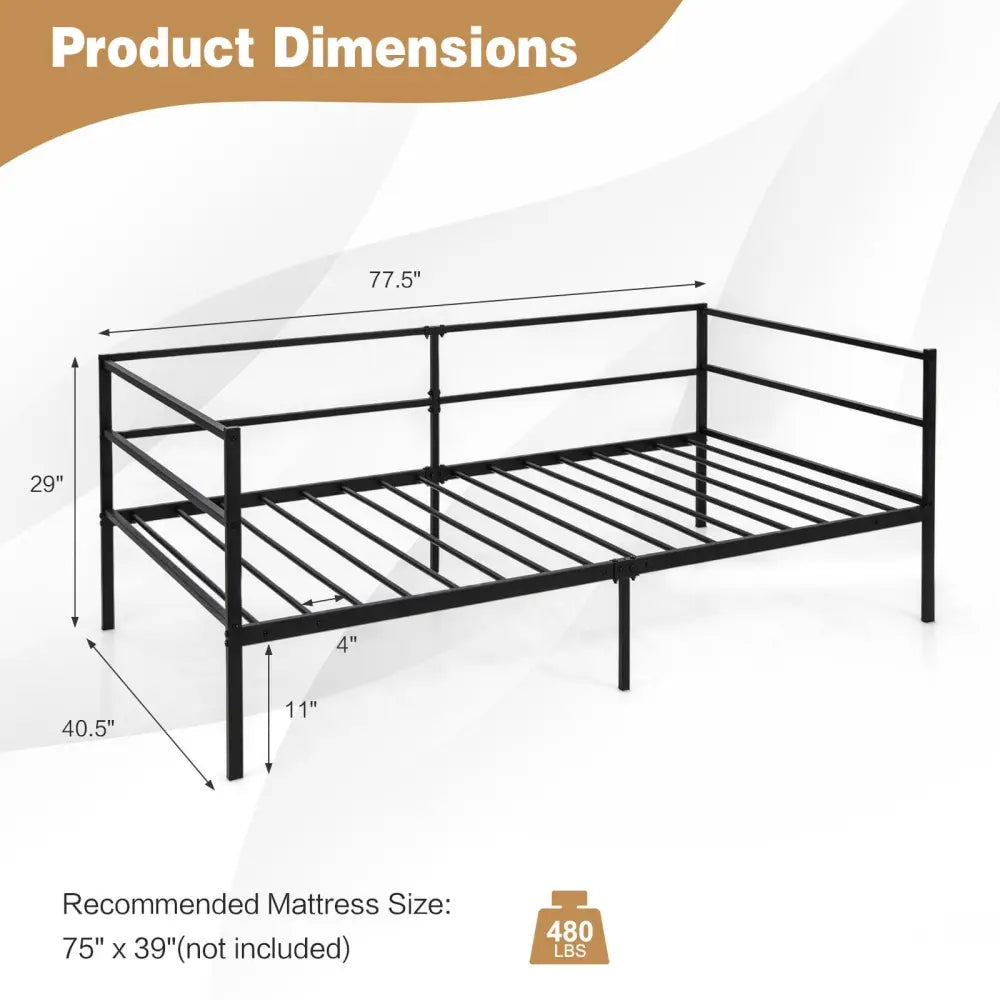 Twin Size Metal Daybed Frame for Living Room Bedroom - Black - Trundle Bed Frame