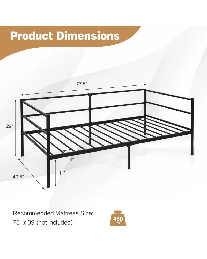 Twin Size Metal Daybed Frame for Living Room Bedroom - Black - Trundle Bed Frame