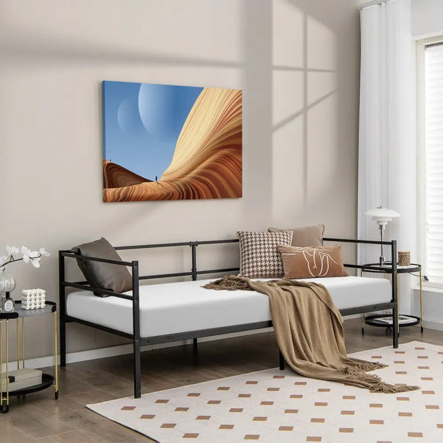 Twin Size Metal Daybed Frame for Living Room Bedroom - Black - Trundle Bed Frame