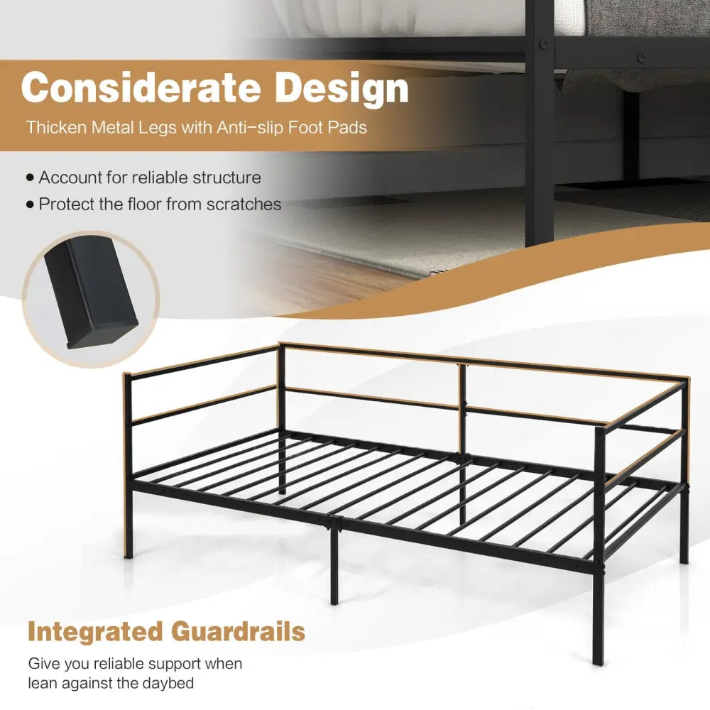 Twin Size Metal Daybed Frame for Living Room Bedroom - Black - Trundle Bed Frame