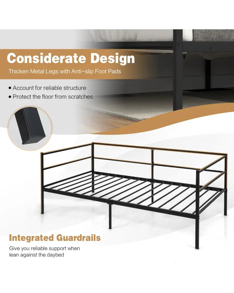 Twin Size Metal Daybed Frame for Living Room Bedroom - Black - Trundle Bed Frame