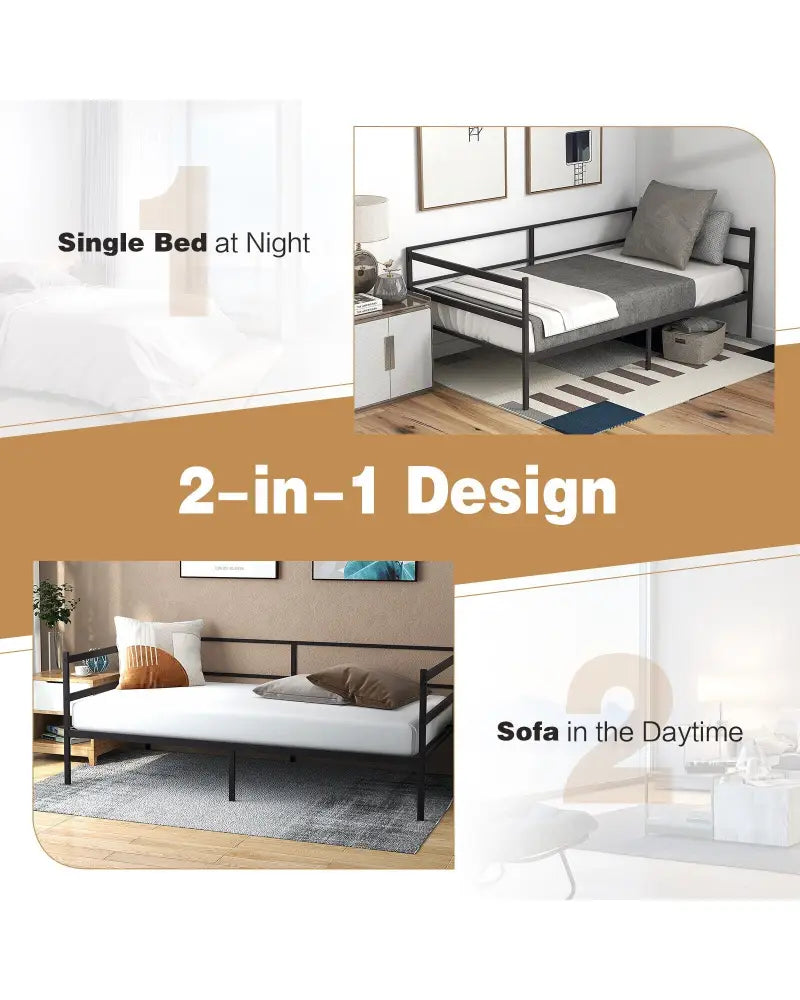 Twin Size Metal Daybed Frame for Living Room Bedroom - Black - Trundle Bed Frame