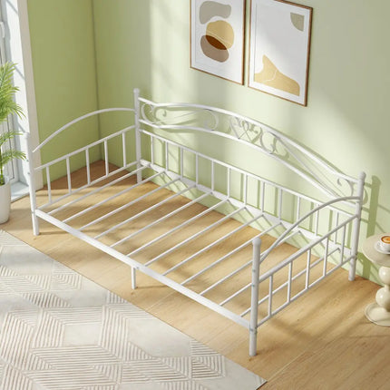 Twin Size Metal Daybed Frame with Headboard for Bedroom-White - White - Trundle Bed Frame