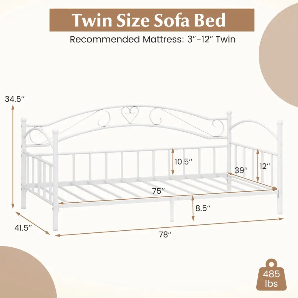 Twin Size Metal Daybed Frame with Headboard for Bedroom-White - White - Trundle Bed Frame