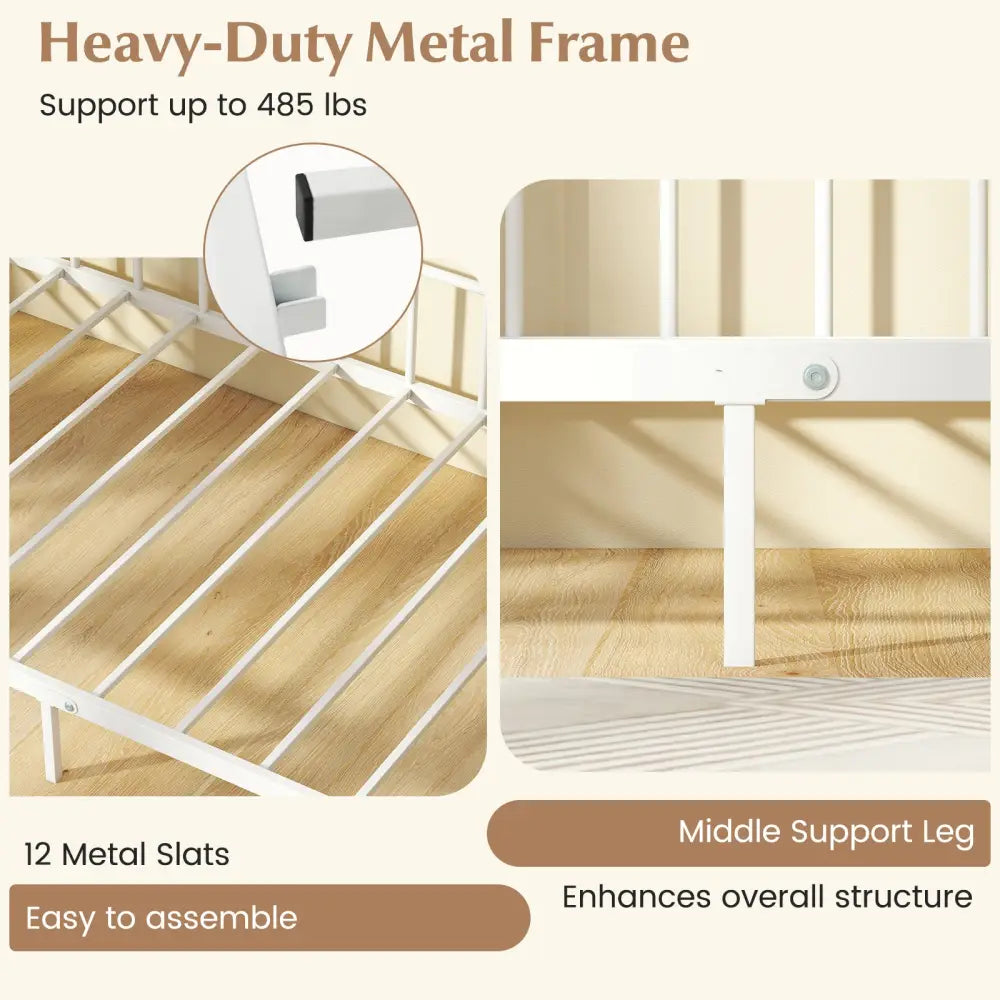 Twin Size Metal Daybed Frame with Headboard for Bedroom-White - White - Trundle Bed Frame