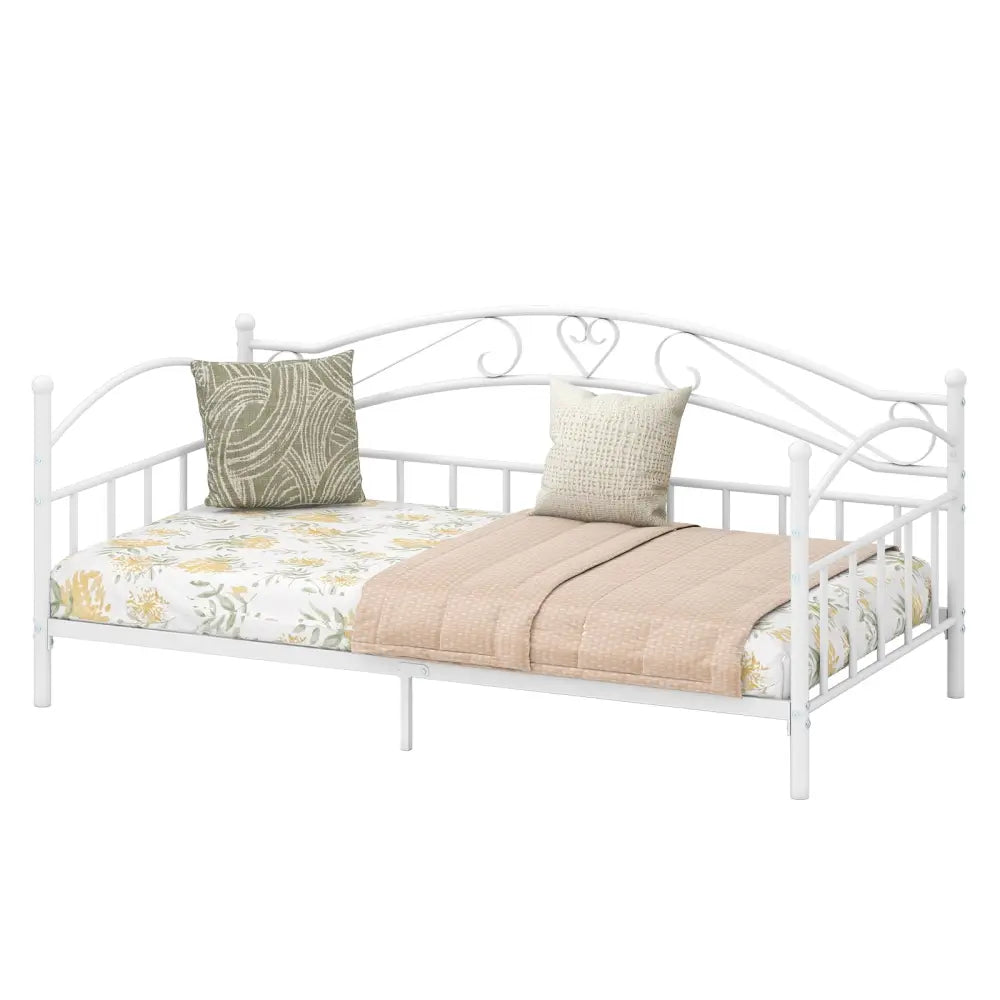 Twin Size Metal Daybed Frame with Headboard for Bedroom-White - White - Trundle Bed Frame