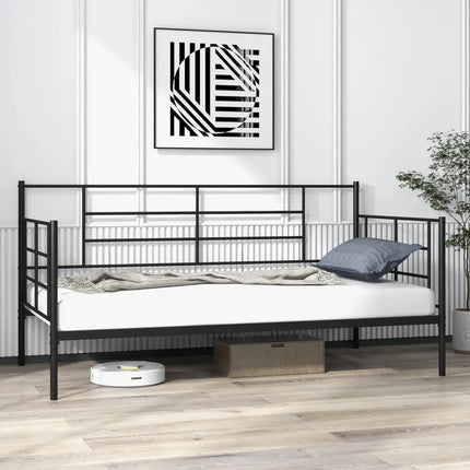 Twin Size Metal Daybed Sofa Bed Frame with Armrests and Backrest - Black - Simple Bed Frame