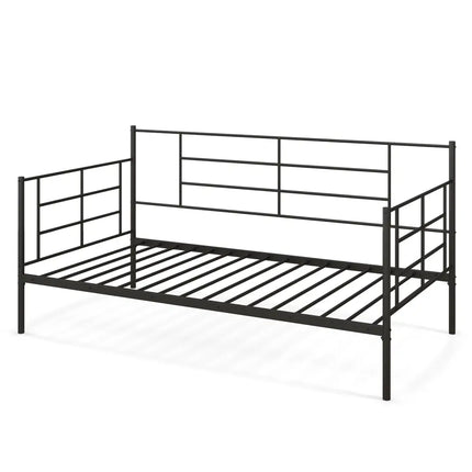 Twin Size Metal Daybed Sofa Bed Frame with Armrests and Backrest - Black - Simple Bed Frame