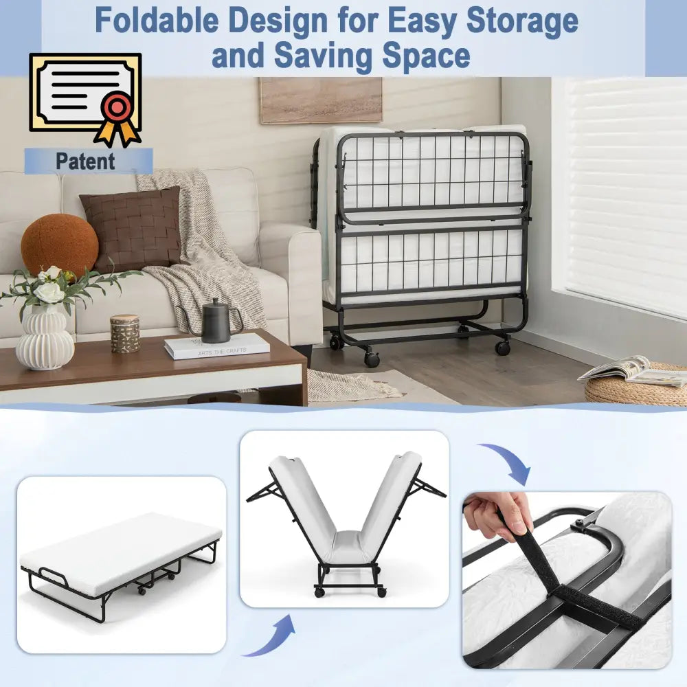 Twin Size Metal Folding Bed with Memory Foam Mattress - Folding Beds