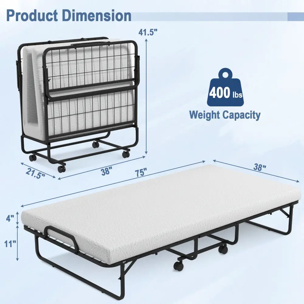 Twin Size Metal Folding Bed with Memory Foam Mattress - Folding Beds