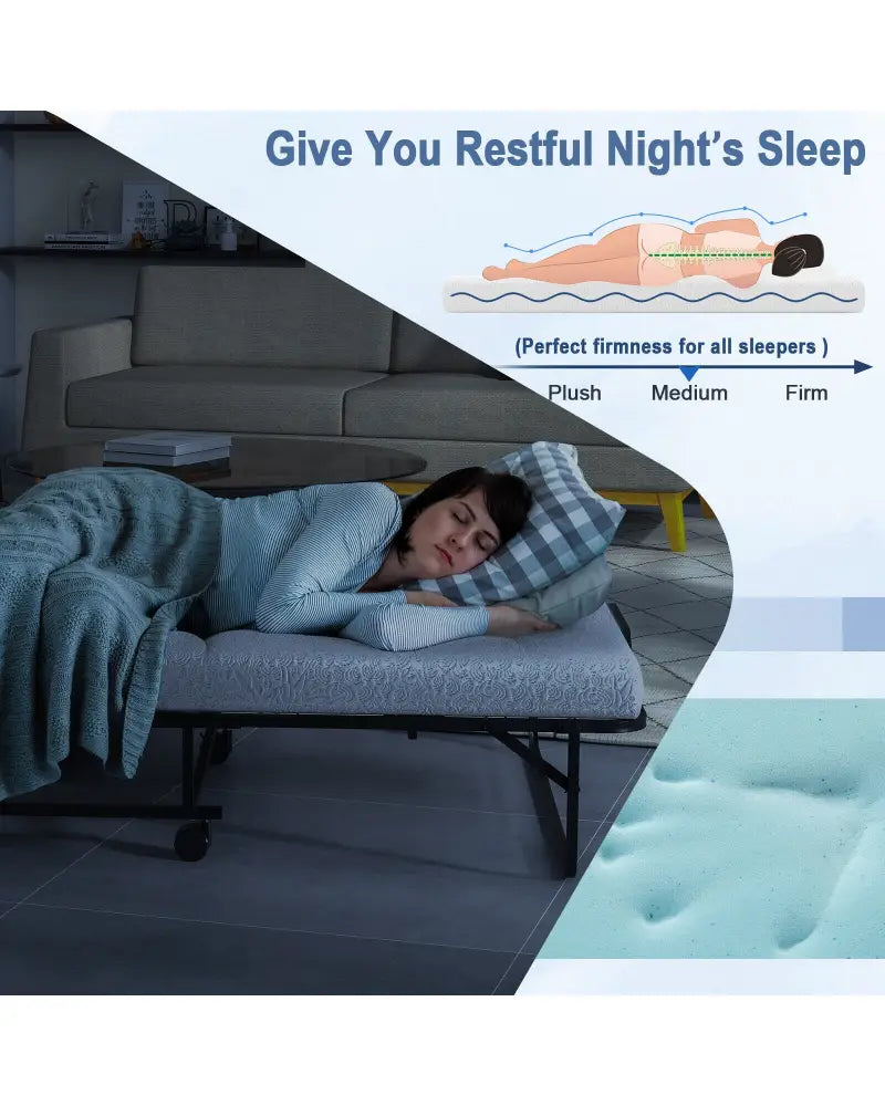Twin Size Metal Folding Bed with Memory Foam Mattress - Folding Beds