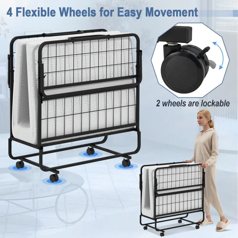 Twin Size Metal Folding Bed with Memory Foam Mattress - Folding Beds