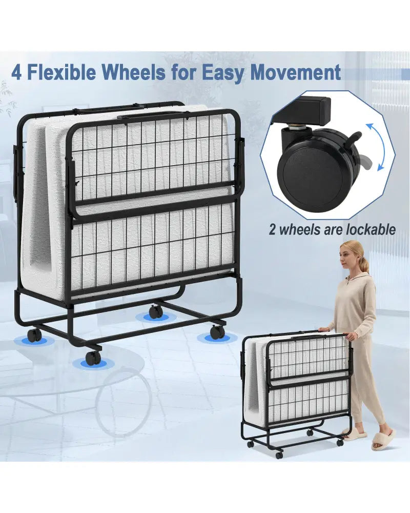 Twin Size Metal Folding Bed with Memory Foam Mattress - Folding Beds