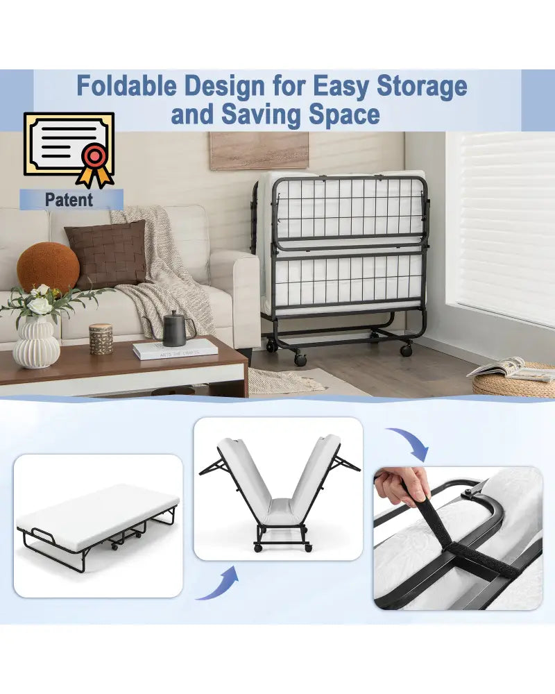 Twin Size Metal Folding Bed with Memory Foam Mattress - Folding Beds