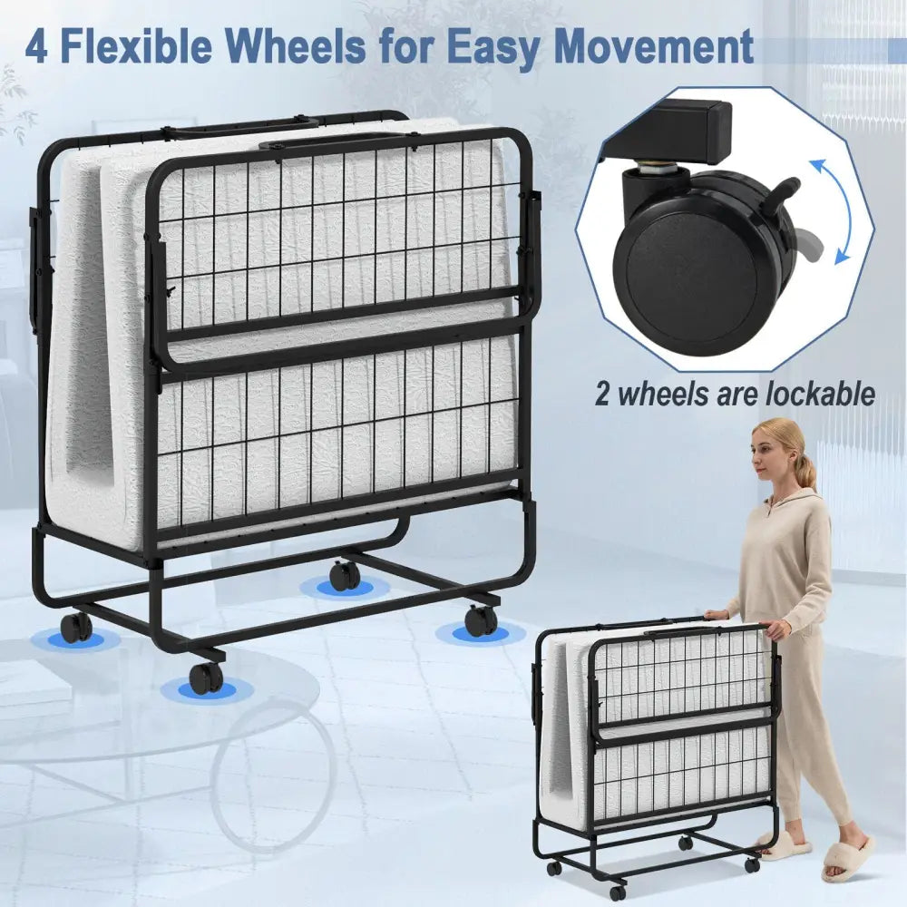 Twin Size Metal Folding Bed with Memory Foam Mattress - Folding Beds