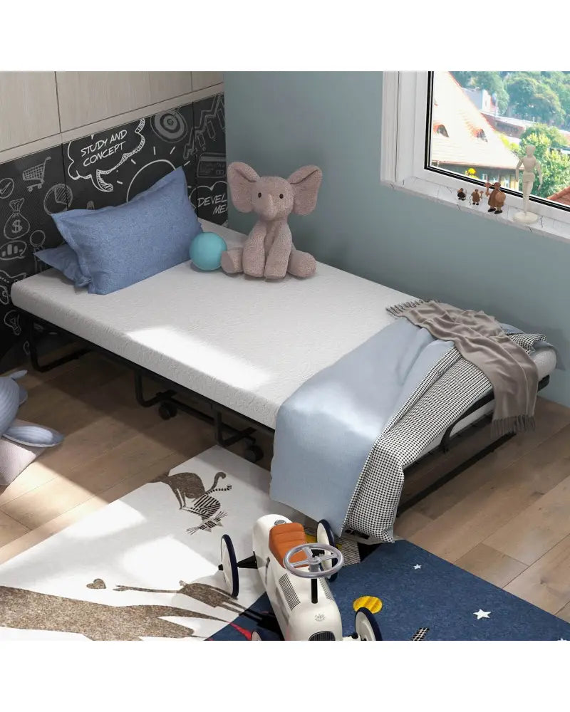 Twin Size Metal Folding Bed with Memory Foam Mattress - Folding Beds