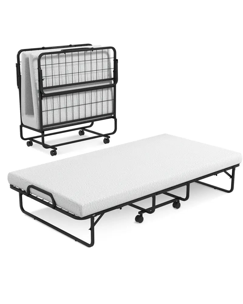 Twin Size Metal Folding Bed with Memory Foam Mattress - Folding Beds
