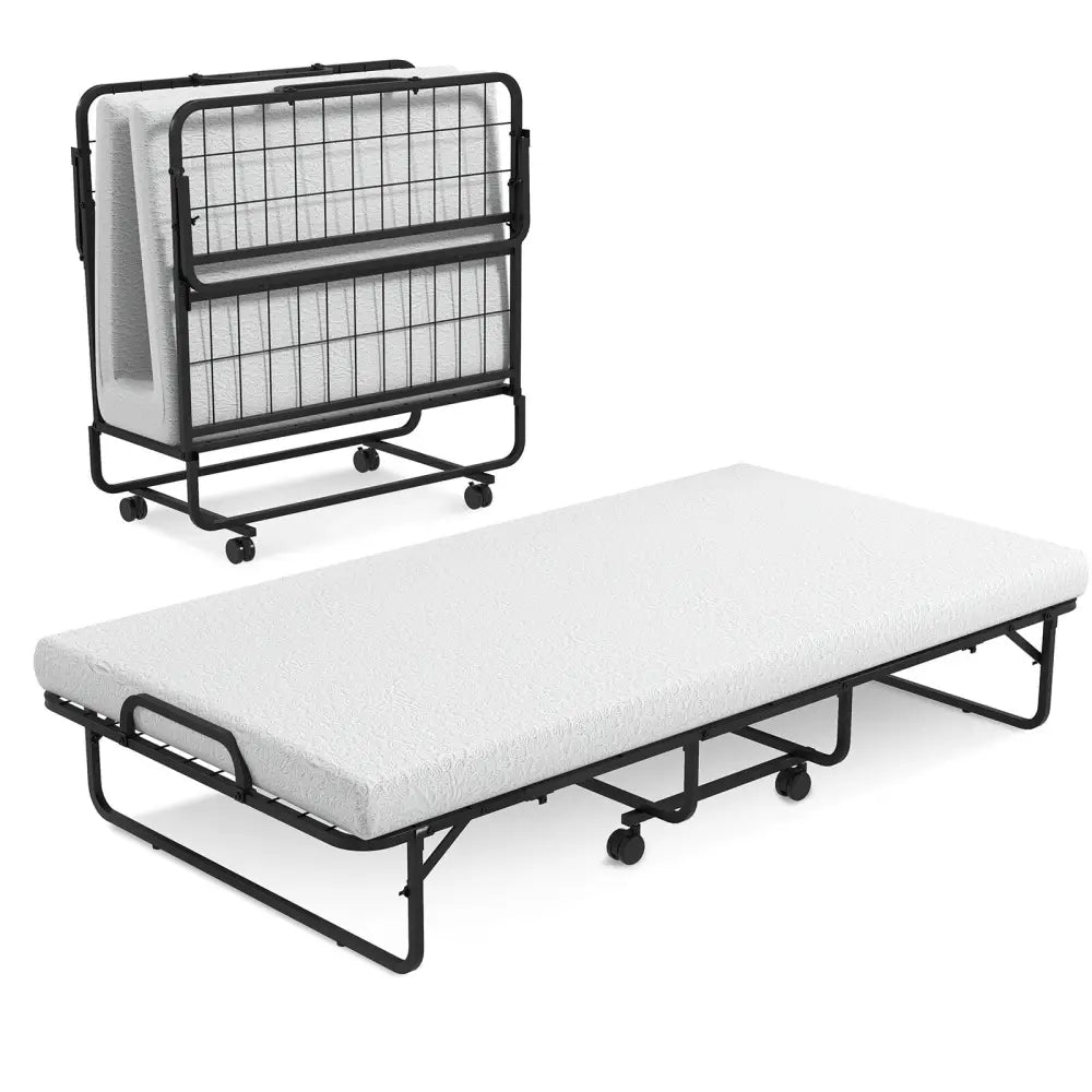 Twin Size Metal Folding Bed with Memory Foam Mattress - Folding Beds