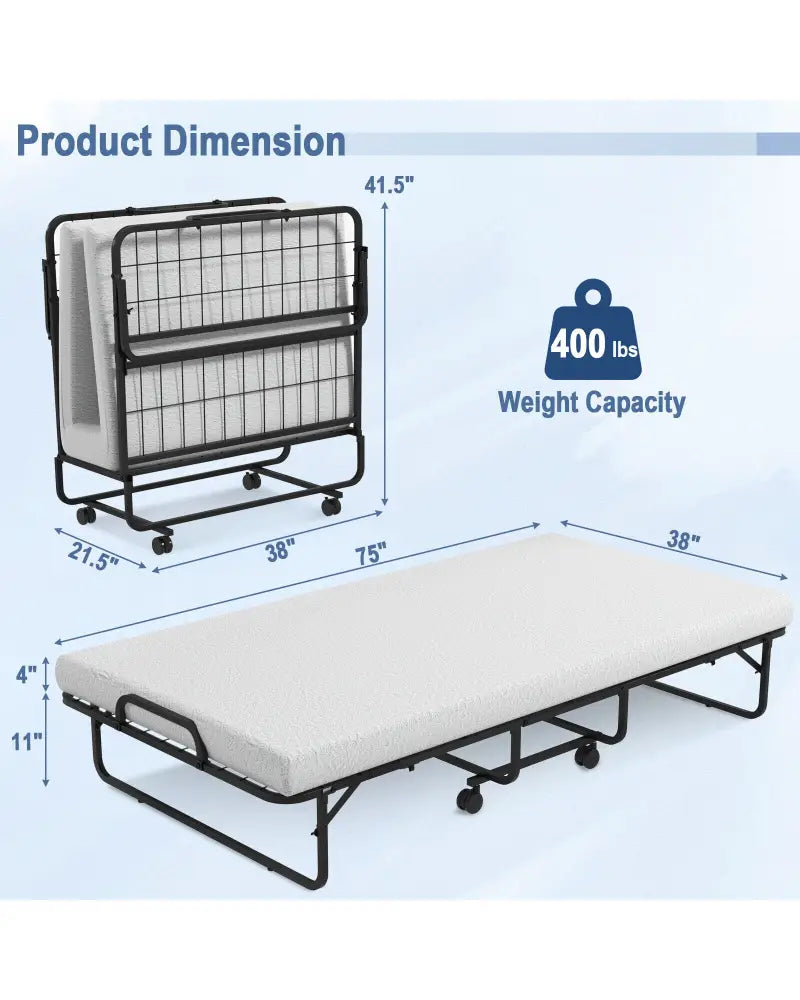 Twin Size Metal Folding Bed with Memory Foam Mattress - Folding Beds