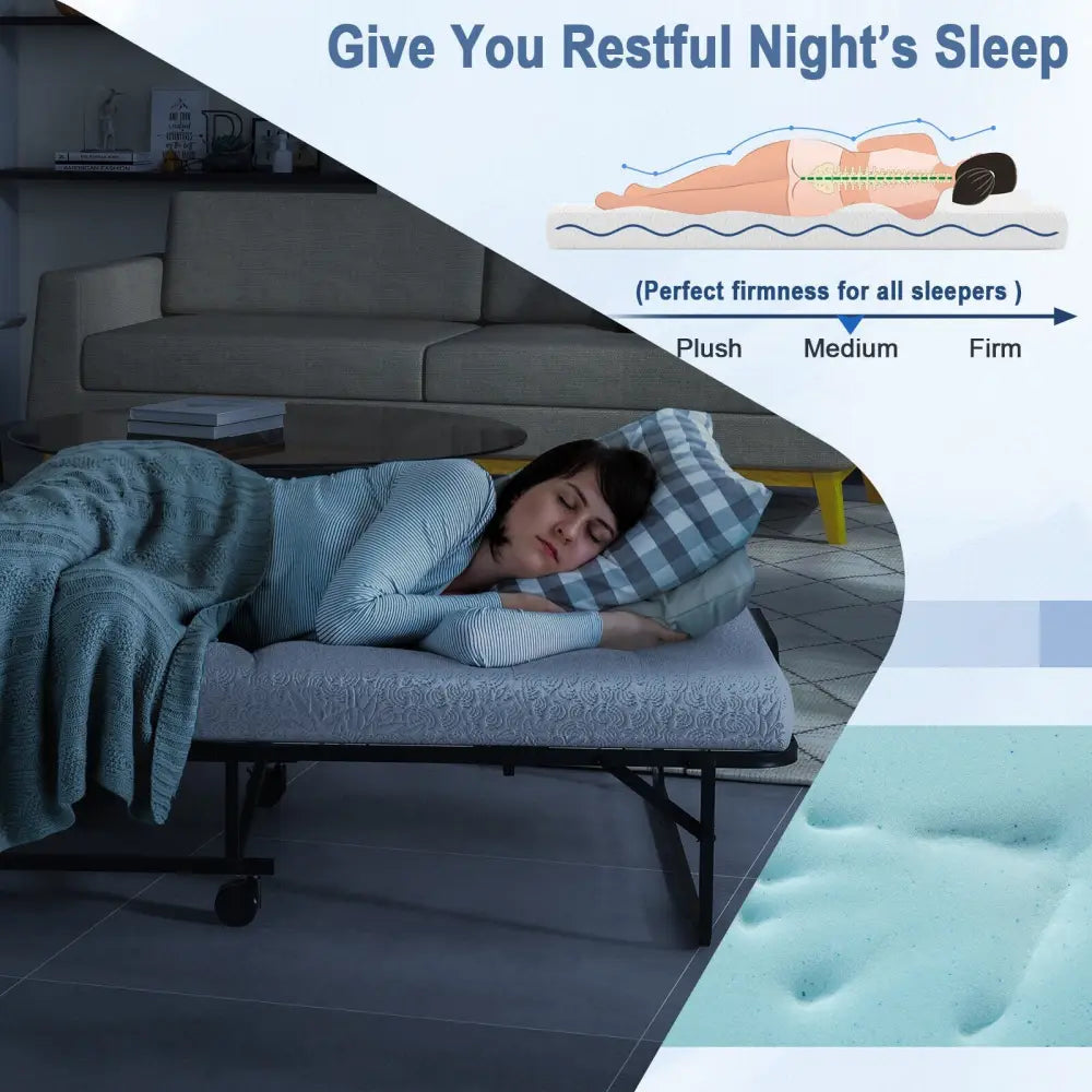 Twin Size Metal Folding Bed with Memory Foam Mattress - Folding Beds