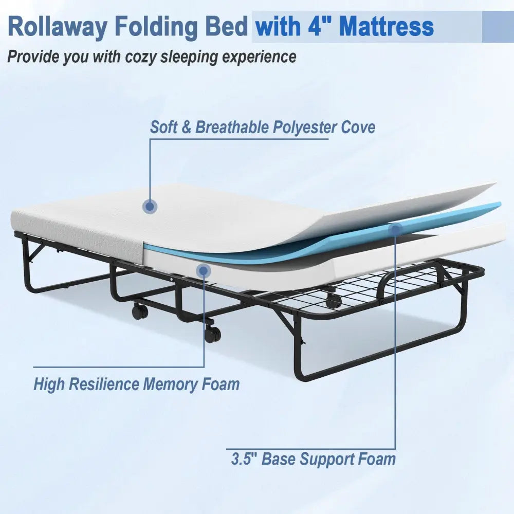 Twin Size Metal Folding Bed with Memory Foam Mattress - Folding Beds