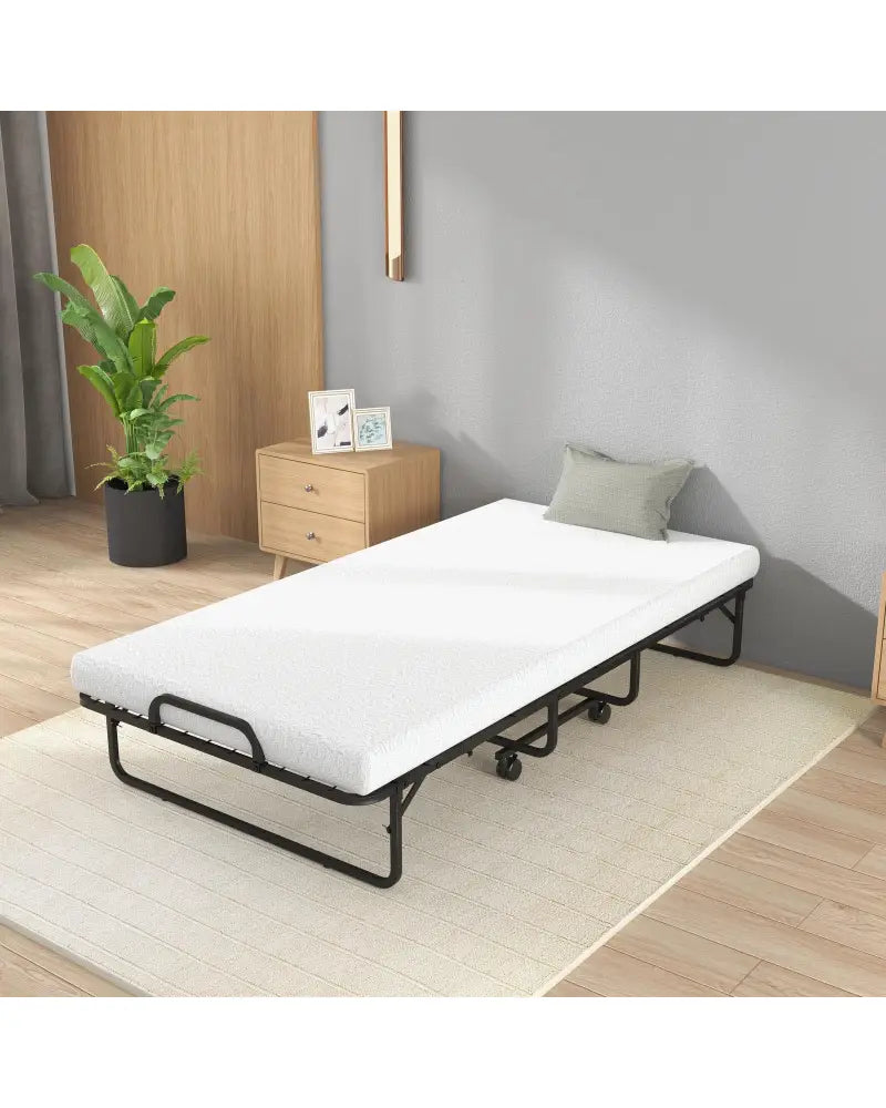 Twin Size Metal Folding Bed with Memory Foam Mattress - Folding Beds