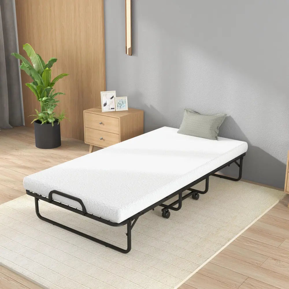 Twin Size Metal Folding Bed with Memory Foam Mattress - Folding Beds
