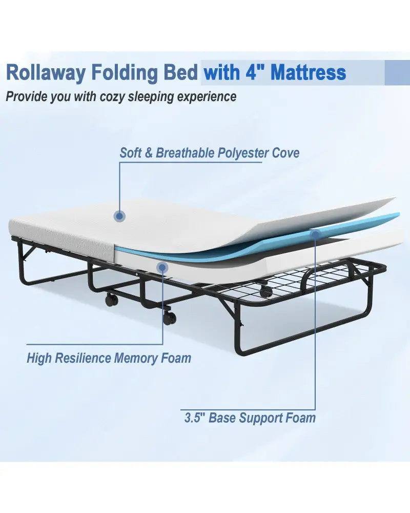 Twin Size Metal Folding Bed with Memory Foam Mattress - Folding Beds