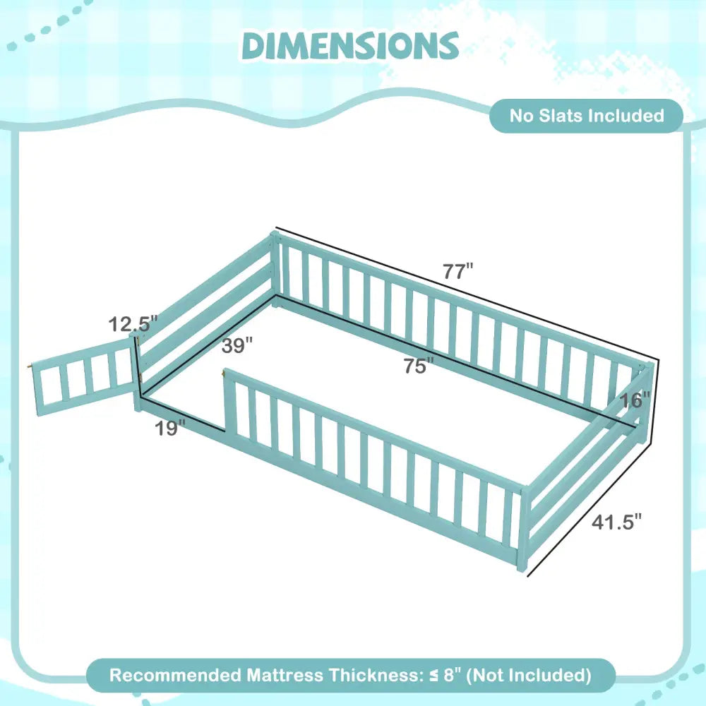 Twin Size Montessori Floor Bed Frame with Full Length Safety Guardrails-Dark Green - Dark Green - Toddler Beds