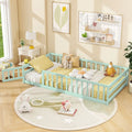 Twin Size Montessori Floor Bed Frame with Full Length Safety Guardrails-Green - Green - Toddler Beds