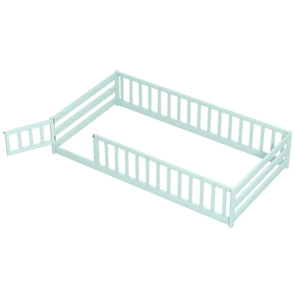Twin Size Montessori Floor Bed Frame with Full Length Safety Guardrails-Green - Green - Toddler Beds