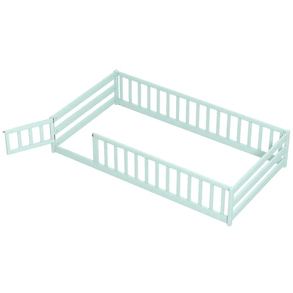 Twin Size Montessori Floor Bed Frame with Full Length Safety Guardrails-Green - Green - Toddler Beds