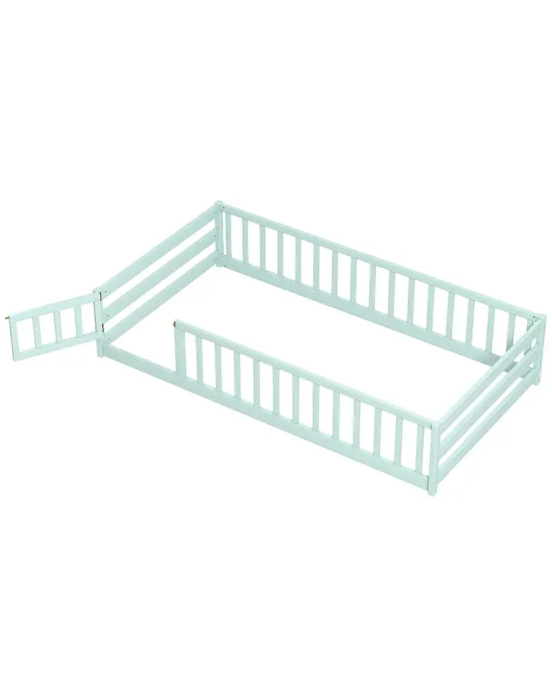 Twin Size Montessori Floor Bed Frame with Full Length Safety Guardrails-Green - Green - Toddler Beds