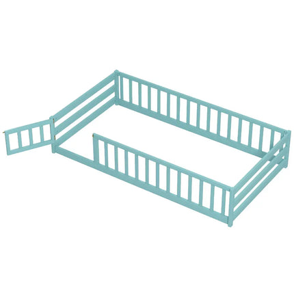 Twin Size Montessori Floor Bed Frame with Full Length Safety Guardrails-Dark Green - Dark Green - Toddler Beds