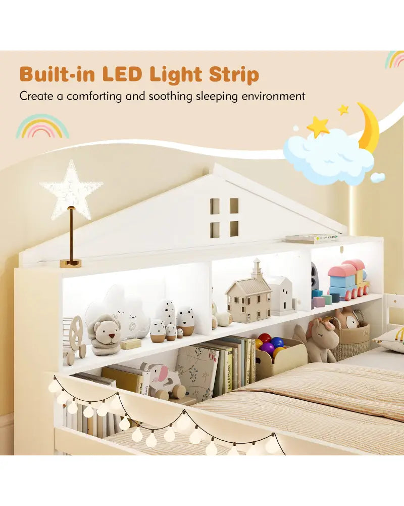Twin Size Montessori Floor Bed with Storage Compartments and Shelf-White - White - Trundle Bed Frame