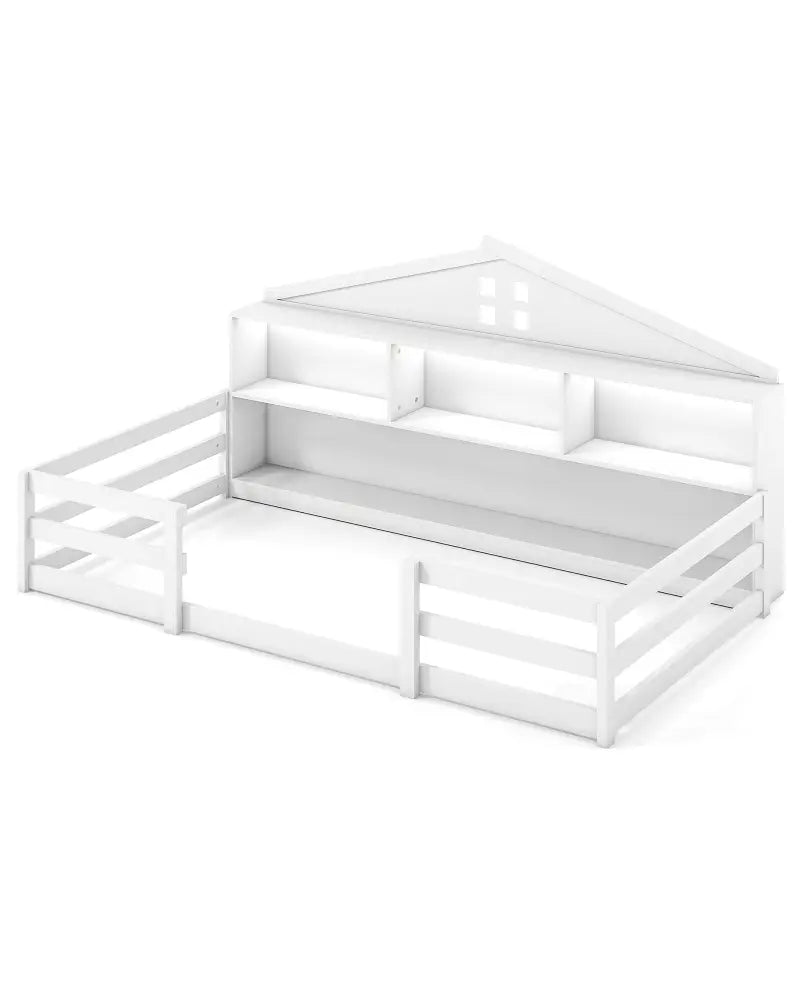 Twin Size Montessori Floor Bed with Storage Compartments and Shelf-White - White - Trundle Bed Frame