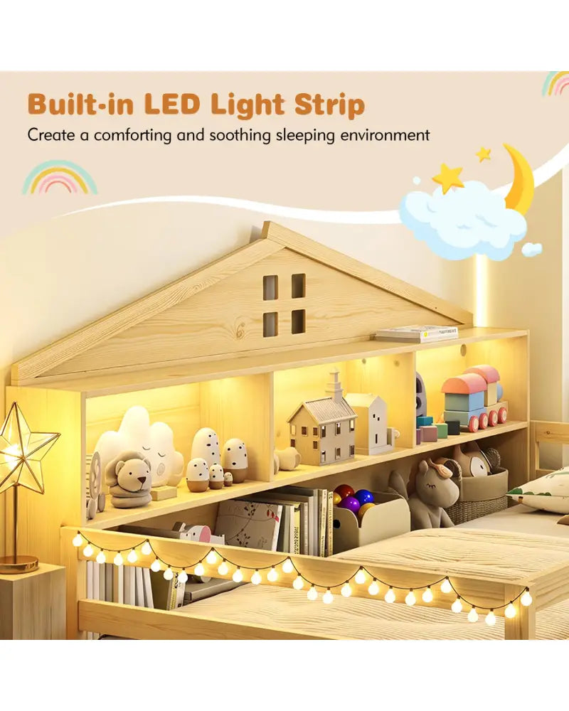 Twin Size Montessori Floor Bed with Storage Compartments and Shelf-Natural - Natural - Trundle Bed Frame