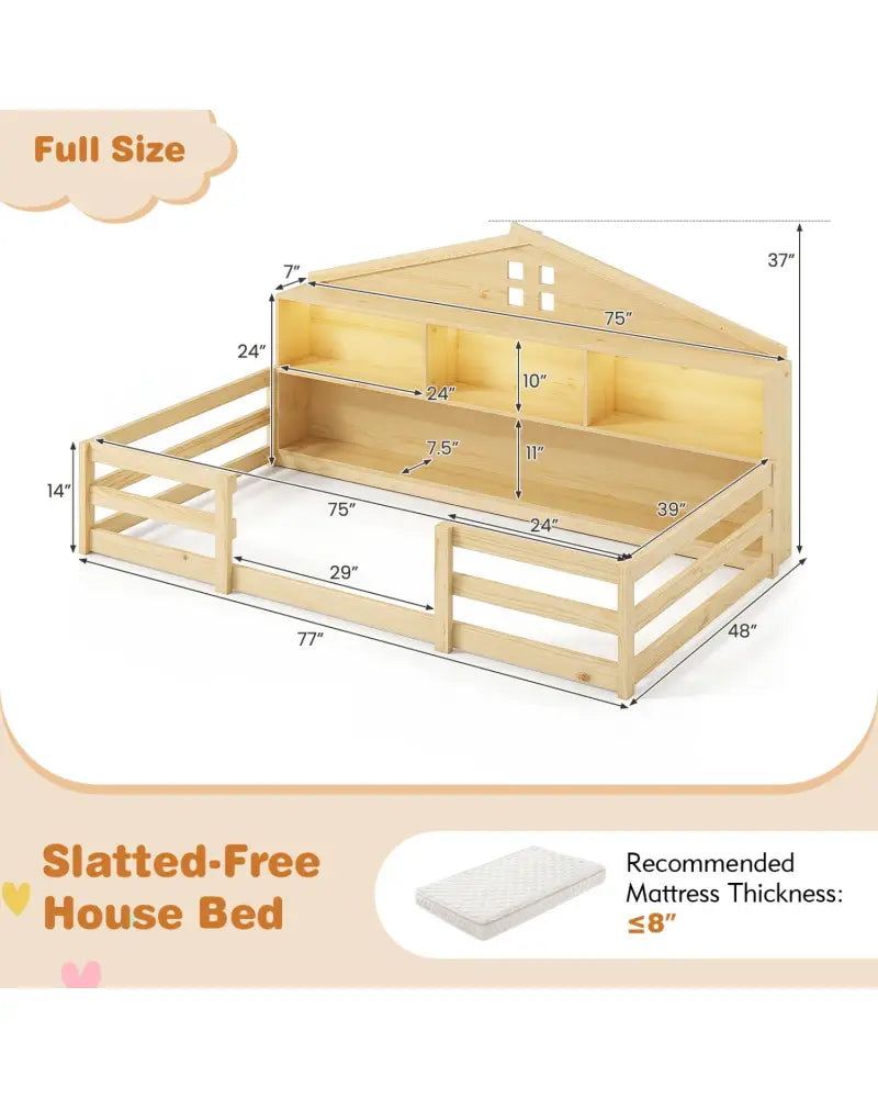Twin Size Montessori Floor Bed with Storage Compartments and Shelf-Natural - Natural - Trundle Bed Frame
