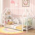 Twin Size Montessori Floor House Bed with Detachable Storage Shelves-White - White - Toddler Beds