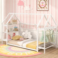 Twin Size Montessori Floor House Bed with Detachable Storage Shelves-White - White - Toddler Beds