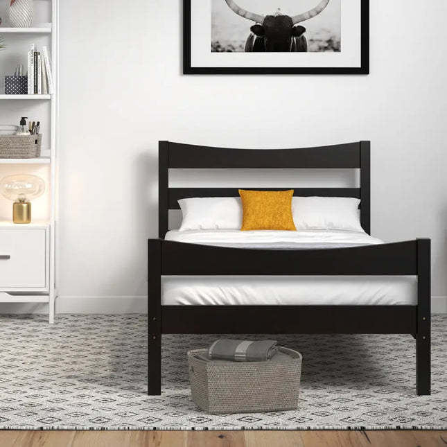 Twin Size Platform Bed Frame Foundation Slat Support -Dark Brown - Dark Brown - Simple Bed Frame